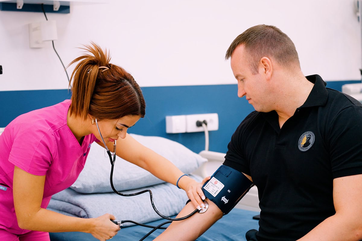 Blood Pressure Monitoring Blood pressure monitoring at MedTiM Hospital during patient treatment