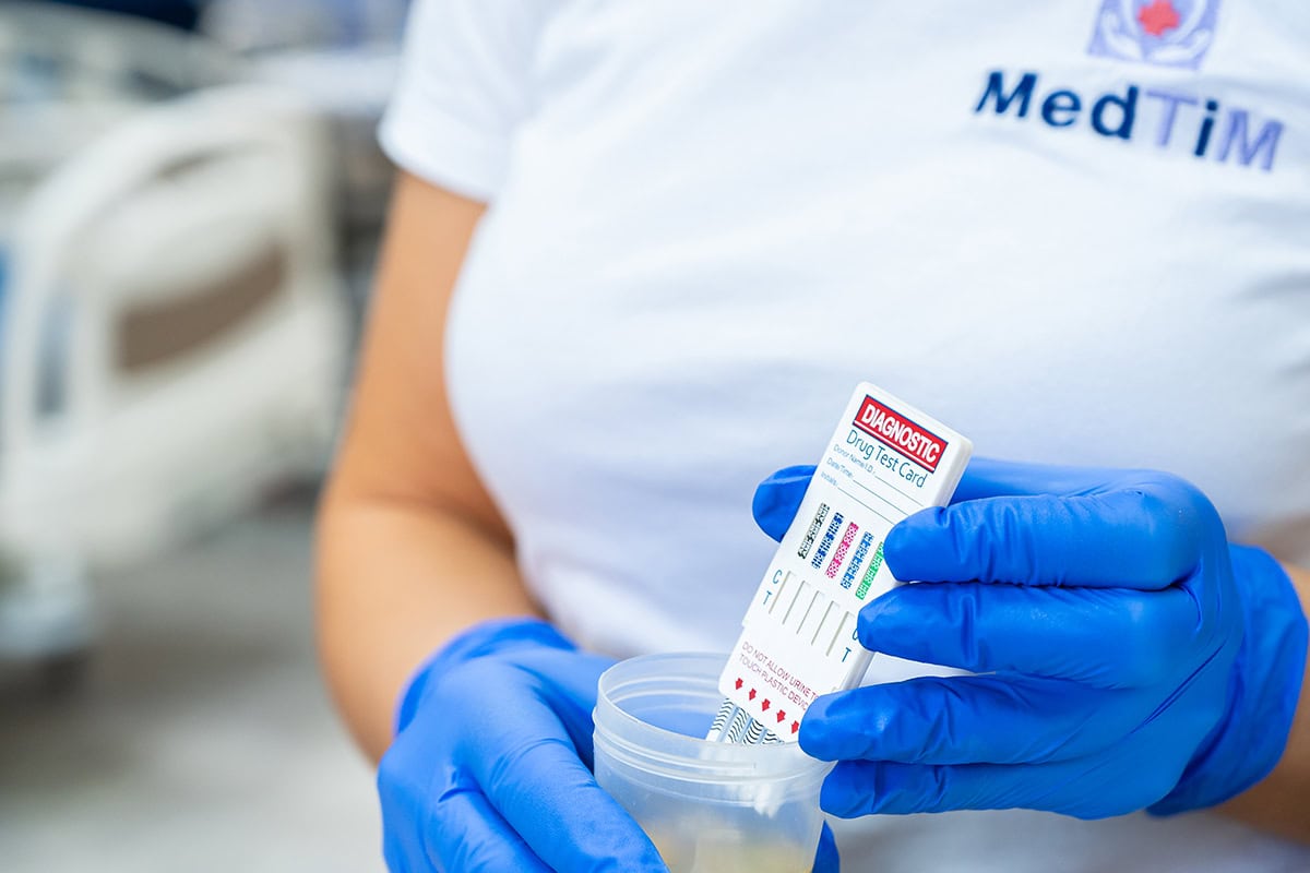 Drug Test Diagnostics Drug test diagnostics at MedTiM Hospital during patient medical assessment