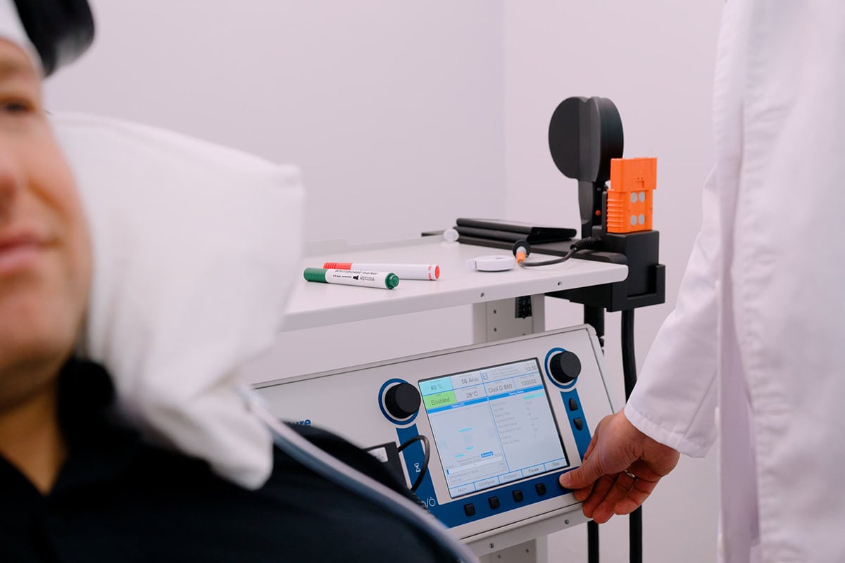 TMS Therapy Device TMS device used at MedTiM Clinic for transcranial magnetic stimulation therapy